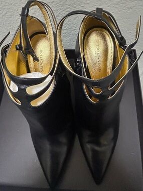 Bottega Veneta Black Leather Pointed Slingback Heeled Boots with Gold Insoles